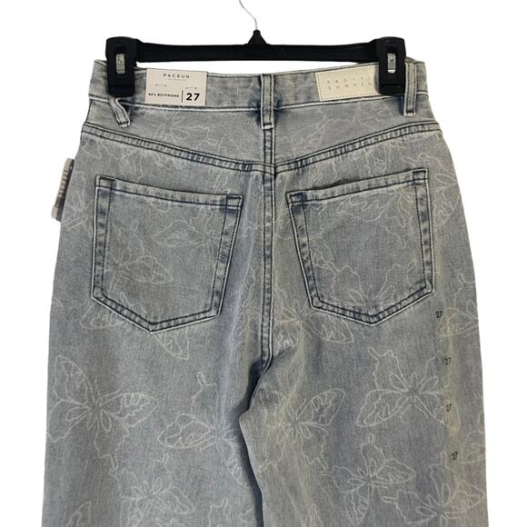 Pacsun NWT Women's Size 27 Light Wash Butterfly Print 90s Boyfriend Jeans - Picture 8 of 11